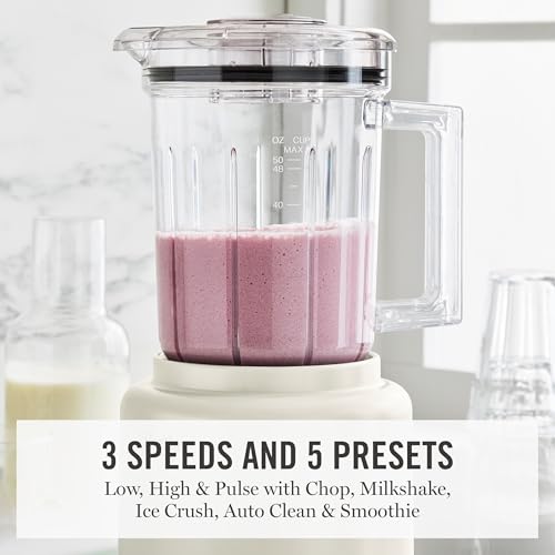Martha Stewart Countertop Blender, 50oz Glass Jar, 6 Stainless Steel Blades 3 Speeds & 5 Presets, Auto Clean, Smoothies, Crush Ice, Shakes, Chop, Margarita, Measurement Markings, 700W, Linen Cream - Image 4