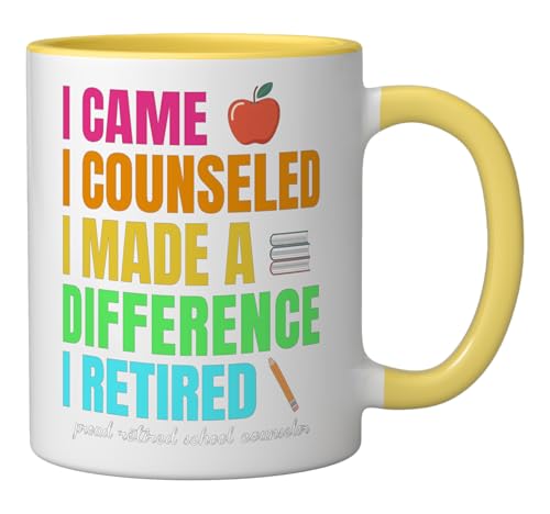 I Came I Counseled Proud School Counselor Retirement 2025 Ceramic Mug, Yellow/White