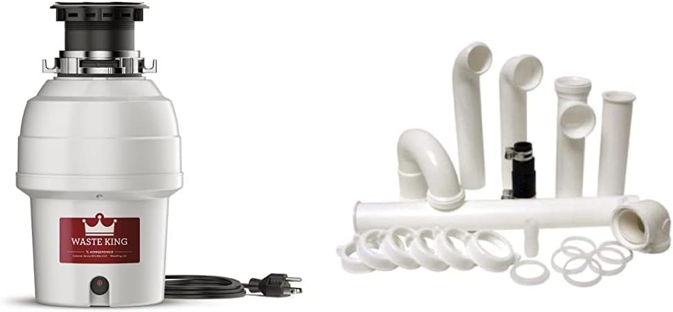 Waste King L-3200 Garbage Disposal with Power Cord, 3/4 HP, Gray & PF WaterWorks PF0989 Garbage Disposal Installation Kit, White