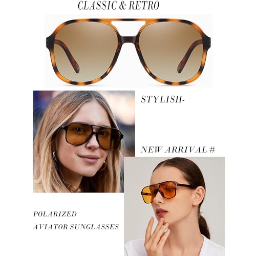 Image of Onrtry Retro Polarized Aviator Sunglasses for Women Men Classic 70s Vintage Trendy Square Sun Glasses Shades