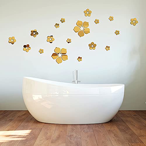 Philbinden Acrylic Mirror Floral Wall Stickers Self Adhesive Mirror Wall Decor Removable Mirror Decor 3D Flower Diy Wall Sticker For Living Room Bedroom Bathroom (Gold) #TOP2