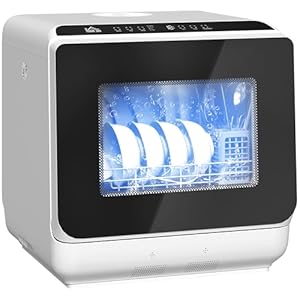 HOMCOM Mini Geschirrspüler Freistehend Tischgeschirrspüler mit 4 Maßgedecke 5 Programmen Trocken Funktion 6L Wassertank Touch Control LED Anzeige Spülmaschine mit/ohne Wasseranschluss für Camping Weiß