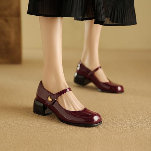 Women's Simple Block Heel Dress Shoes Round Toe Mary Jane Pumps4
