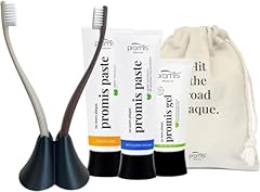kit promis® per la cura dei denti e una protezione ottimale contro placca e tartaro | spazzolino sostenibile | dentifricio naturale antiplacca & gel dentale | 99% NATURALE | VEGAN (large, wood)