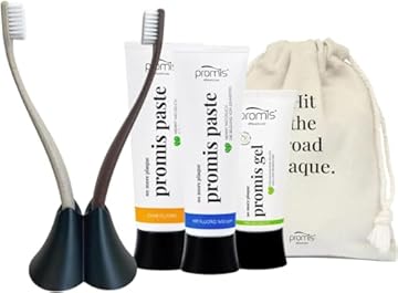 kit promis® per la cura dei denti e una protezione ottimale contro placca e tartaro | spazzolino sostenibile | dentifricio naturale antiplacca & gel dentale | 99% NATURALE | VEGAN (large, wood)