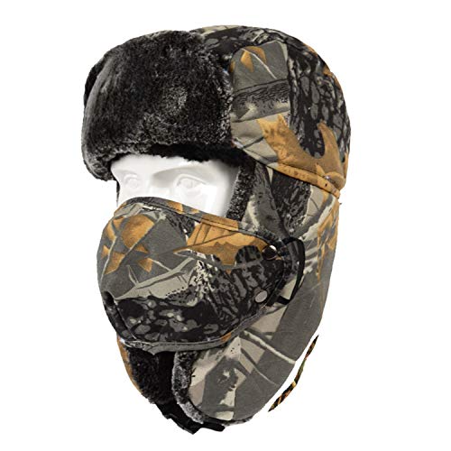 DISEGNI FLESSIBILI - I nostri cappelli da caccia invernali con fibbia sul mento per regolare facilmente la tenuta; La maschera antivento staccabile offre al viso e alle orecchie un aspetto caldo; I paraorecchie possono essere allacciati sotto il mento come un cappello da aviatore o verso l'alto come un Ushanka russo se fai troppo caldo.