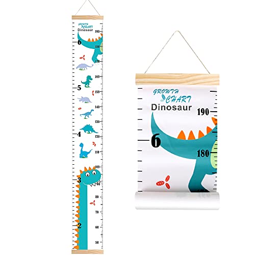 Image of Outivity Growth Chart for Kids, Height Chart for Kids/Boys/Girls/Baby, Canvas & Wooden, Removable Growth Height Chart, Wall Room Decor - Dinosaur