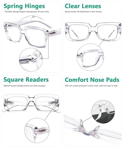 Image of Eyekepper 4 Pack Stylish Reading Glasses Women - Oversized Square Readers Transparent +3.25