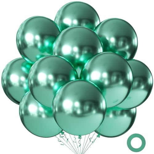 Image of KALOR 18 Inch Metallic Green Large Latex Round Balloons 30-Pack