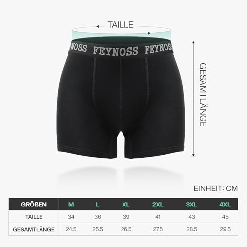 feynoss Boxershorts Herren 10er Pack - Atmungsaktive Männer Unterwäsche, Retroshorts Unterhosen Männer, XL für Fahrrad Fahren, Ball Sports Schwarz