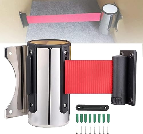 OURECO Barrière de Sûreté Et de Sécurité Murale Sport Colonne Rouge Ruban Rétractable Mural En Acier Inoxydable Support Mural (2/3/5M) Résistant À L'Usure/2M