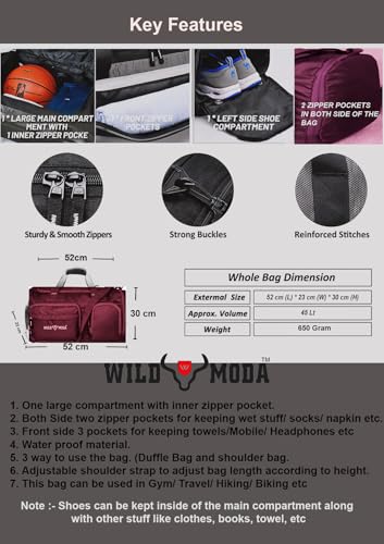 Image of 45L FlexForce: All-in-One Duffel Bag, Gym Bag, Rucksack, Travel Bag, Sports Bag (Maroon)