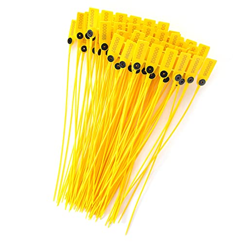 TOPINCN 100 Stück Kunststoff Sicherheitsetiketten, Gelb, Paket, Transport, LKW, Kunststoff-Sicherheitssiegel, 40 cm, Etikett, Kabelbinder mit Nummer