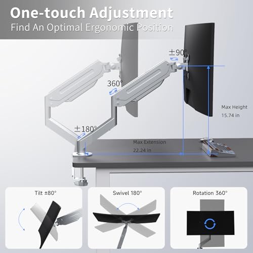 Image of Suptek Single Monitor Mount Adjustable Gas Spring Monitor Arm Desk Mount Stand Fits 17 20 22 23 24 26 27 32 33 inch Monitors,Holds up to 22 lbs,Silver(MD18S)