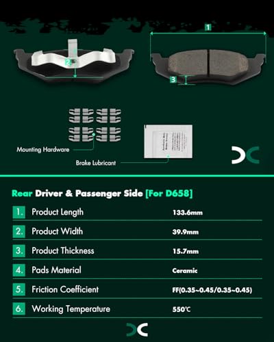 Image of SCITOO D658-7438A Disc Brake Pads Sets Rear Ceramic Brake Pads w /Hardware