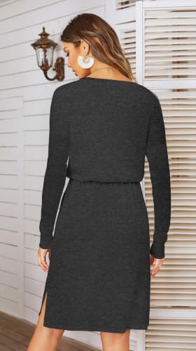 Image of Simier Fariry Womens Fall Winte Long Sleeve Knee Length Casual Dress with Pockets