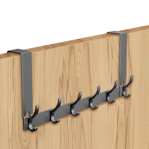 HASTHIP Over Door Hooks 43CM Aluminum Coat Rack Dual Layer Door Hanger & Organizer for Clothes Coats Hats Towels Space Saving No Drilling Hook for Bathroom Bedroom Entryway (16 x 7 Inch)