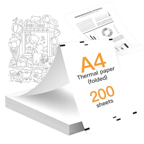 Dwitkul 200 Hojas de Papel Térmico A4 Plegable sin BPA Secado Rapido Papel Impresora Térmica Compatible Impresoras Termicas Portatiles para Documentos Fotos y Paginas Web   210mm x 297mm