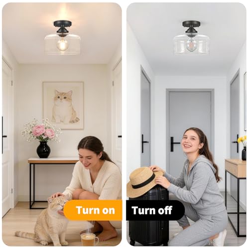 Daunton Small Semi Flush Mount Ceiling Light Fixture, Vintage Matte Black Close to Ceiling Lighting with Bubble Glass Shade for Hallway, Kitchen, Entryway (Retro Design, Easy Install) by Daunton - Used condition - Image 6
