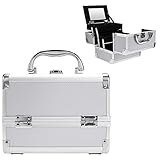 Portable Makeup Box Lockable Cosmetic Train Case 2 Tier Professional Makeup Storage Organizer with...