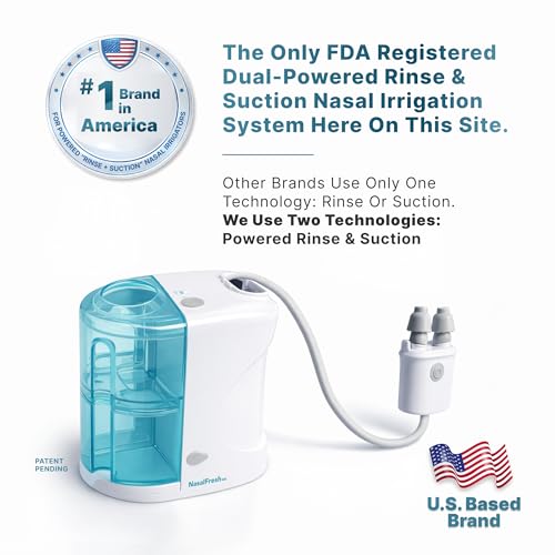 Image of NASALFRESH MD - Dual Powered Nasal Irrigation System Nasal Rinse and Wash - Sinus Decongestant Relief System w / 30 Saline Packets - Rechargeable - Multi-User, 2 Sets of Nose Pillows - Snoring Remedy