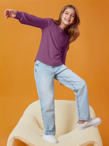 Image of Haloumoning Girls Puff Long Sleeve Shirts Fall Tops 5-14Y | Casual,Solid Color,Crewneck, Soft, Tunic Tops Blouse,Kids Long Sleeve T Shirt,,Fashion Clothes