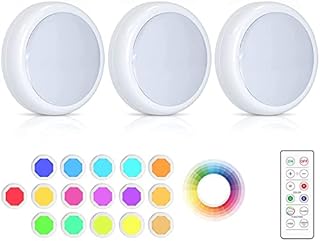CUQOO Wireless Under Cabinet Lights with Remote 3 Pack  16 LED Colour Changing Under Cabinet Touch Control Kitchen Lights | 8K Stick on Lights with Adjustable Brightness | Under Counter Push Lights