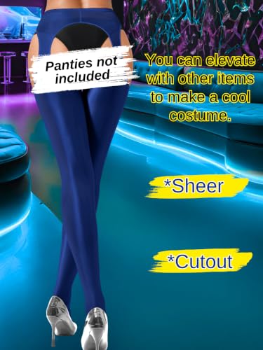 Image of ChiaoLezhee Sexy Shiny Tights, Sheer High-Waisted, Suspender Pantyhose For Women Rave Party Outfits Leggings Pants Exotic