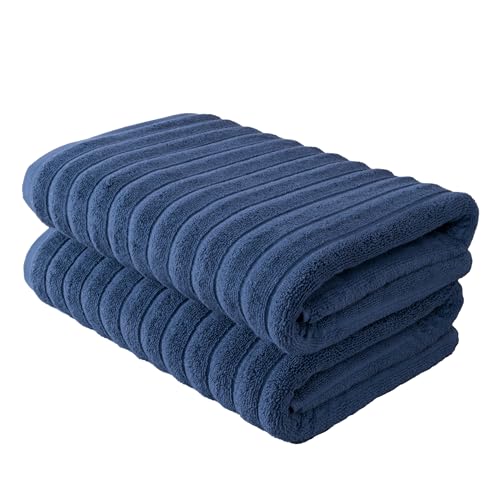 BERIBO Cloud Turkish Towel Set 100% Cotton 620gsm (Deep Navy, 2 Bath Towels)