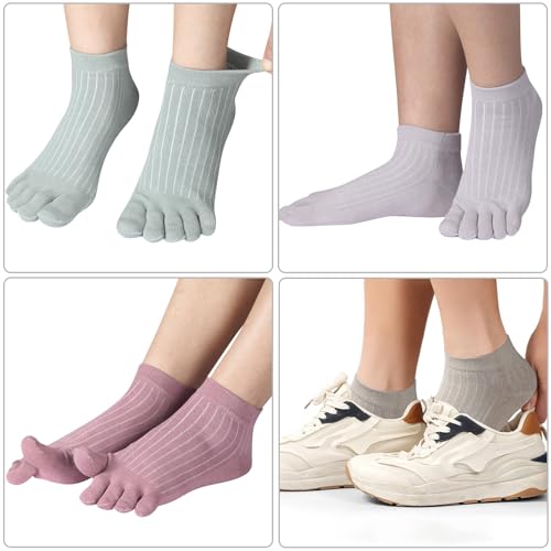 Image of Meaiguo Womens Toe Socks Cotton Five Finger Ankle Socks with Toes Separated for Running Athletic 4 Pairs