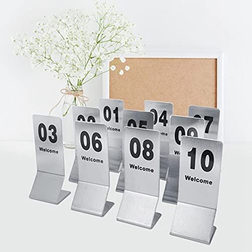 Plaque numérotée de Table en Acier Inoxydable - Lot de 10 Supports Double Face - 2