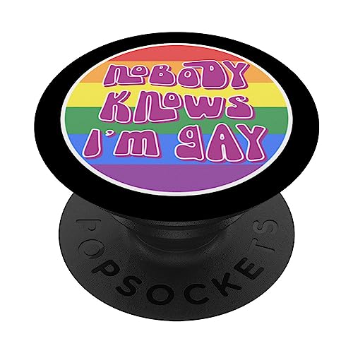 Nobody Knows I'm Gay Rainbow Pride Month Retro Vintage PopSockets Swappable PopGrip, Black