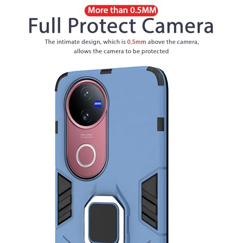 Image of Pikkme Back Cover for iQOO Z10R 5G / Vivo V50 5G / V50e 5G / Vivo T4R 5G | 360 Protection | Ring Holder | Kickstand | Tough Armor Case (Blue)