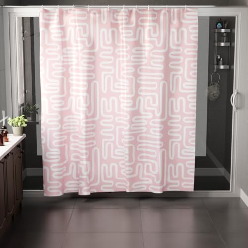 Image of Encasa XO Bathroom Shower Curtain 7 Feet with 10 Hooks | (72x84 in) Quick Dry Heavy Printed Polyester Fabric Bathroom Curtains Waterproof | Machine Washable, Mould & Mildew Resistant - Boho Maze Pink