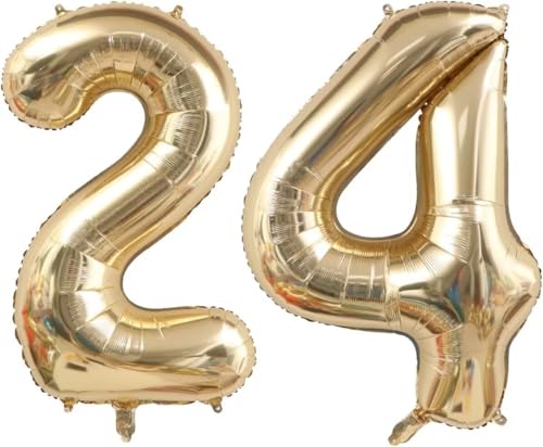 Image of 40 Inch Light Gold 42 24 Balloon Numbers, Foil Mylar Helium Gaint Number Balloons, Champagne Gold 24th 42th Birthday Balloons, Birthday Party Decorations Supplies for Men Women