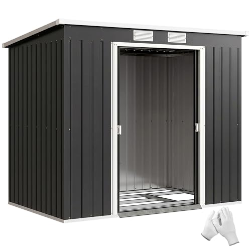 Outsunny Abri de Jardin en Acier galvanisé L 2,77 m² avec kit de Fondation 213 x 130 x 172 cm, cabane de Jardin cabanon Rangement Outils Portes coulissantes...