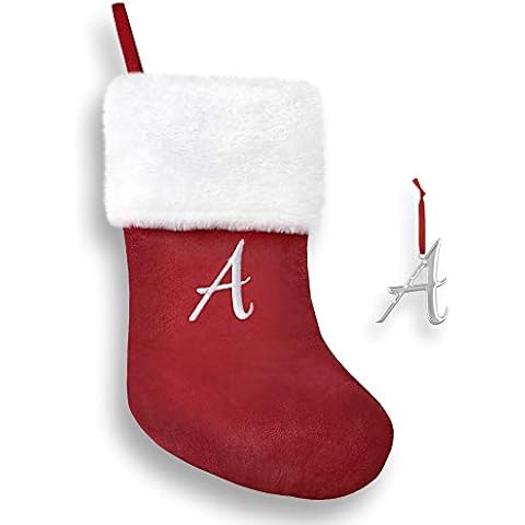 Regent Square 2024 Christmas Stocking & Ornament Set with Fine European Crystals, 18” Monogram Stocking and Silver Plated Monogram Ornament, Xmas Gift Set for Holiday- Letter A Cover
