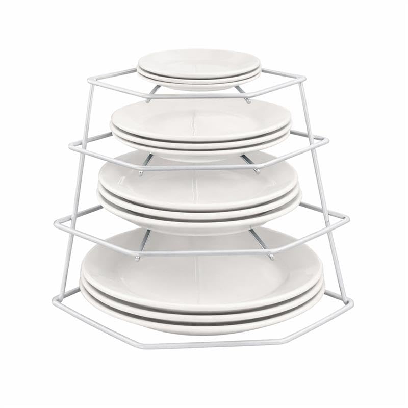 Greenfields Kitchen 4 Tier Corner Plate Rack Heavy Duty Kitchen Cupboard Storage Shelf Organiser Space Saving Dish Rack Stand for Plates Bowls Dishes Compact Countertop Cabinet Organiser
