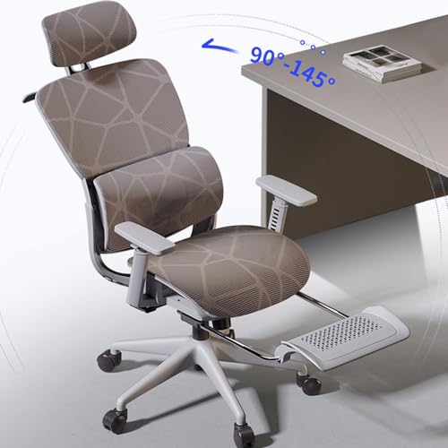 Ergonomiczne krzesło biurowe do domu i gier, oddychająca siatka z zagłówkiem, podparciem lędźwiowym, podnóżkiem, podłokietnikami, cichymi rolkami, idealne do komfortu podczas przerw