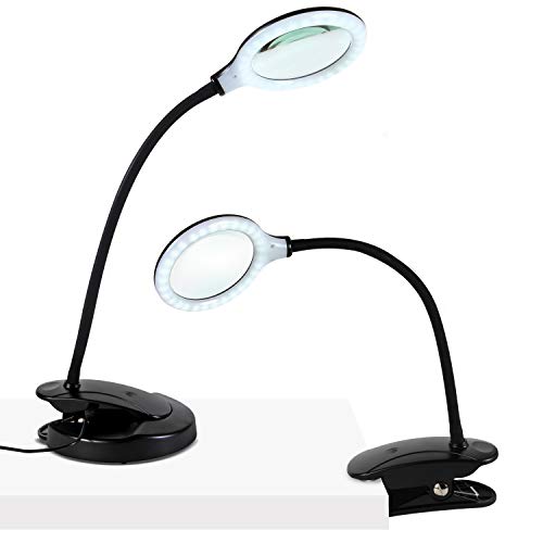 Brightech LightView Portable Magnifying Desk Lamp, 1.75X Light Magnifier, Battery Powered Magnifying Glass with Light for Crafts, Reading, Close Work - Black