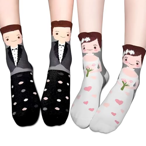2 Paires Chaussettes Mariage Cadeau Couple Drôles pour Marié et Mariée, Idée Cadeau Mariage Original et Amusant, Chaussettes Fantaisie pour Anniversaire de Mariage et Saint-Valentin