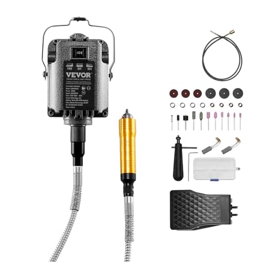 VEVOR Amoladora de Eje Flexible, Herramienta Rotativa Eléctrica de Eje Flexible de 1000 W y 30 000 RPM, con 31 Accesorios y Pedal para Tallar, Pulir, Taladrar y Pulir, 1260 x 115 x 95 mm, Negro