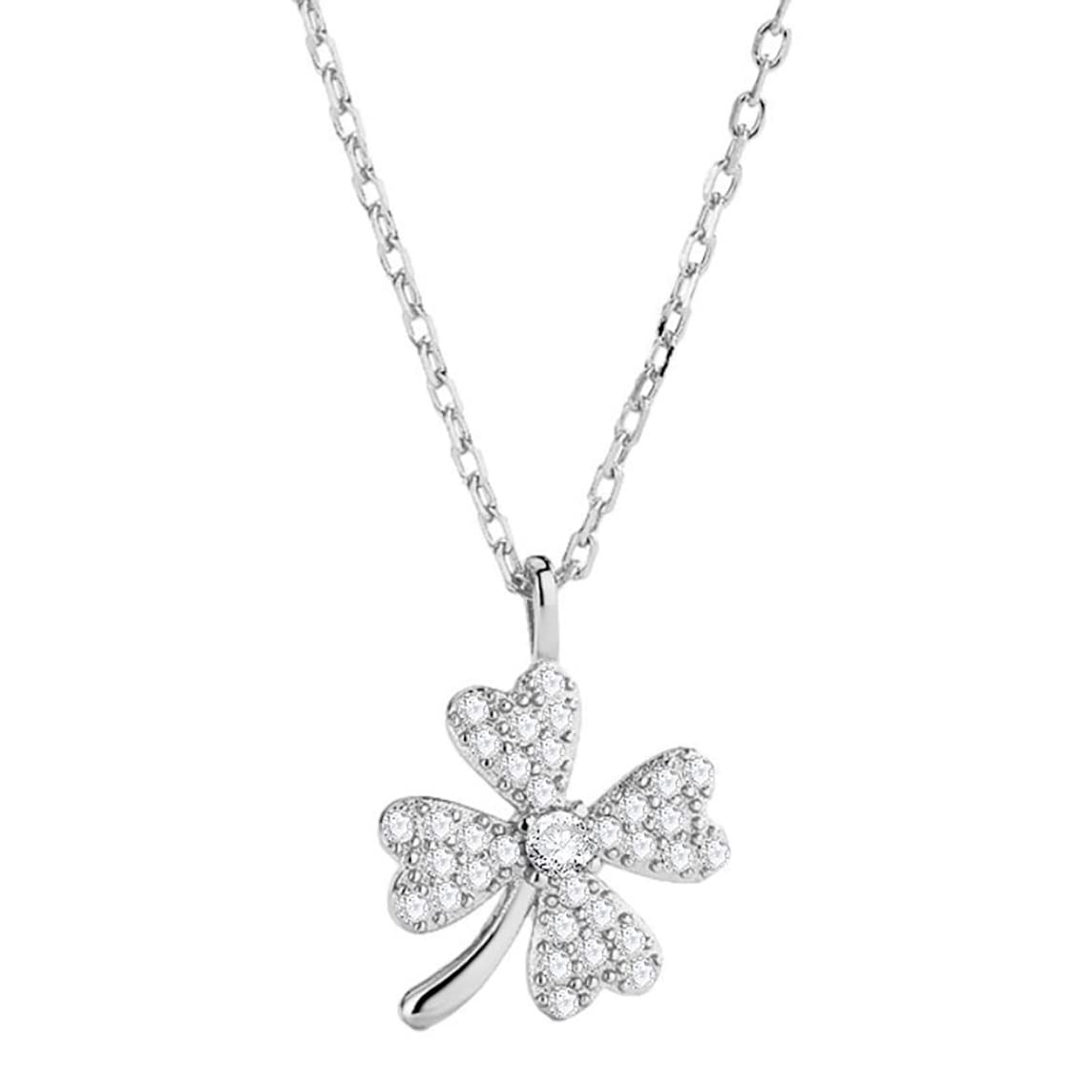 925 Sterling Silver Four Leaves Clover Pendant Necklaces 18 Inch