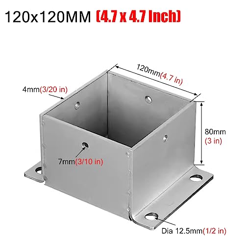 Anclaje de Poste de Acero Inoxidable de Alta Resistencia para terrazas de hormigón/Madera, pérgolas, buzones y Soportes de barandilla, 120 x 120 mm (4,7 x 4,7 Pulgadas)