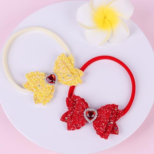 Chewtoyo 4 faixas de cabelo para bebês com glitter: acessórios de cabelo recém-nascido, Couro sintét