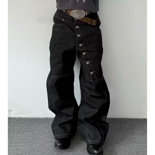 Baggy Jeans Men Vintage Y2k Baggy Jeans Loose Fit Casual Streetwear Grunge Wide Leg Denim Pants with Snap2