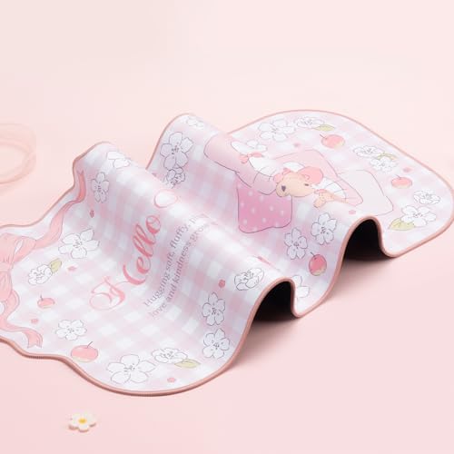 Kuitmor Kawaii Anime Podkładka pod Myszkę, Urocza Podkładka Gamingowa, Nieślizgająca Mata Biurowa Wodoodporna do Klawiatury, Trwała Rozszerzona Mata z Brzegiem w Formie Kokardy do Biura i Gier