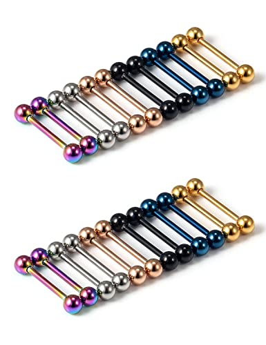 Oufksiyy 24pc 14G 16G Mixed Color Surgical Stainless Steel Straight Barbell Tongue Rings Bars...