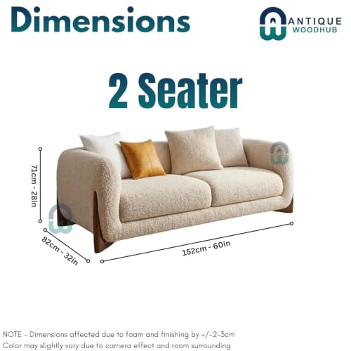 Image of Modern Sofa, Teddy Fabric, Chesterfield Style, Wooden Legs, for Living Room, Bedroom, Hallways (Taupe - 2 Seater)
