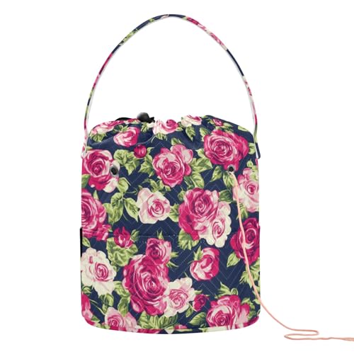 Yarn Storage Bag Small Crochet Bag Knitting Bag Organizer Pink Red Roses Yarn Bags for Crocheting Basket